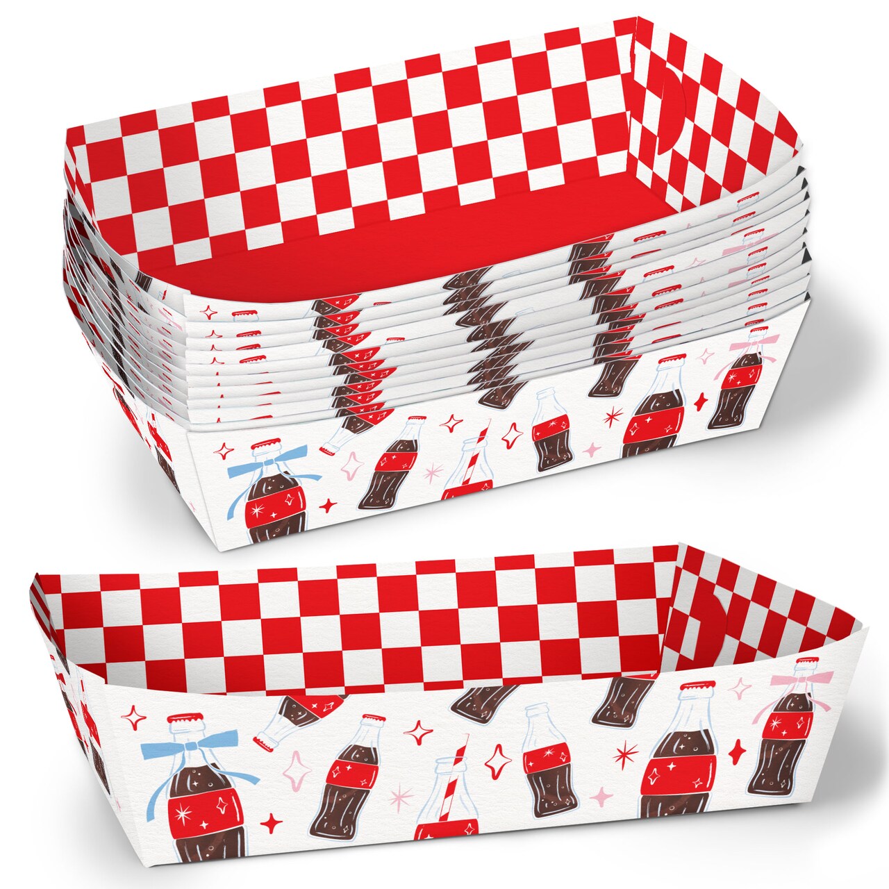 Big Dot of Happiness She's Ready to Pop Vintage Soda Bottle Paper Food Trays, Disposable Food Boats for Retro Party, Double-Sided Meal Holders - 12 Ct